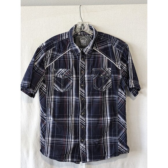 Men's BKE Plaid Short Sleeve Button Up Athletic Fit Shirt Size XL - Picture 1 of 7